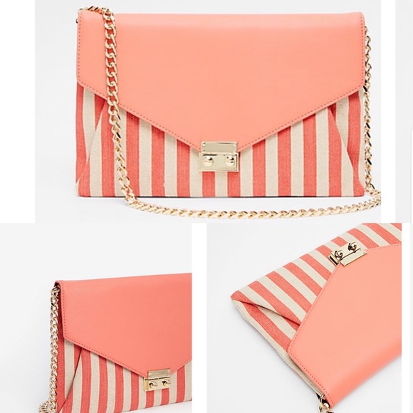 Express Coral Convertible Striped Canvas Clutch